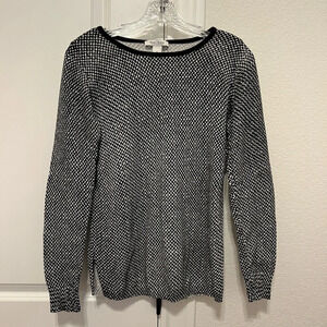 White House | Black Market Herringbone Sweater Top with Leather Elbow Patches